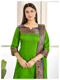 Meera Elegant Kanchi Cotton V-Neck Olive Green Kurti With Dupatta