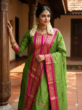 Elegant Straight Kanchi Cotton Green Kurti With Dupatta