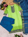 Fancy Kanchi Cotton Zari Work Pista Kurti Set