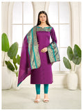 Meera Elegant Kanchi Cotton V-Neck Purple Kurti With Dupatta