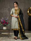 Fancy Kanchi Cotton Zari Work Cream & Black Kurti Set