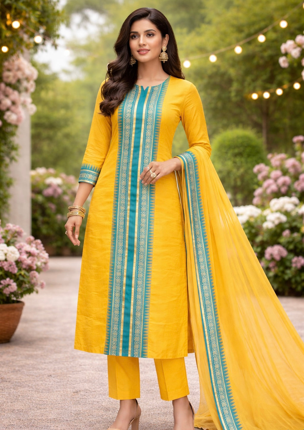 Elegant Straight Kanchi Cotton Yellow Kurti With Dupatta