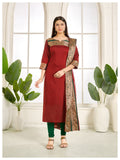 Meera Elegant Kanchi Cotton V-Neck Maroon Kurti With Dupatta