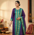 Elegant Straight Kanchi Cotton Violet Kurti With Dupatta