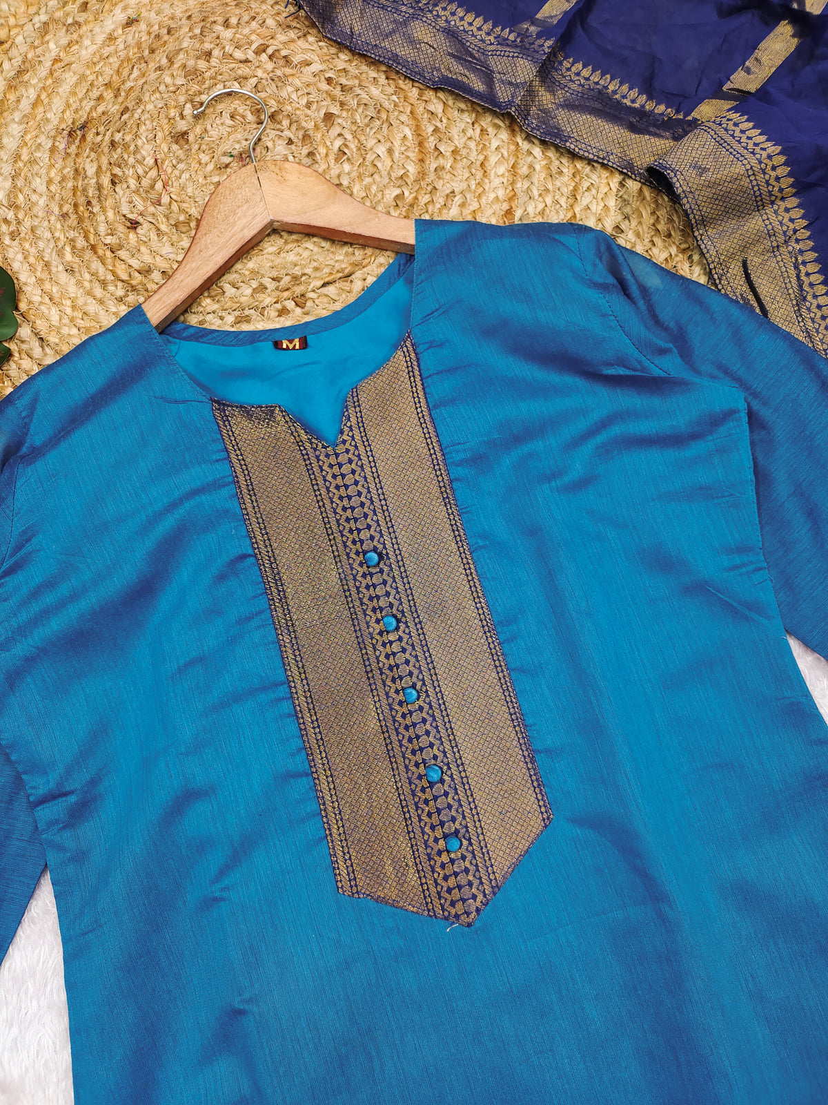 Fancy Kanchi Cotton Zari Work Blue & Sky Blue Kurti Set