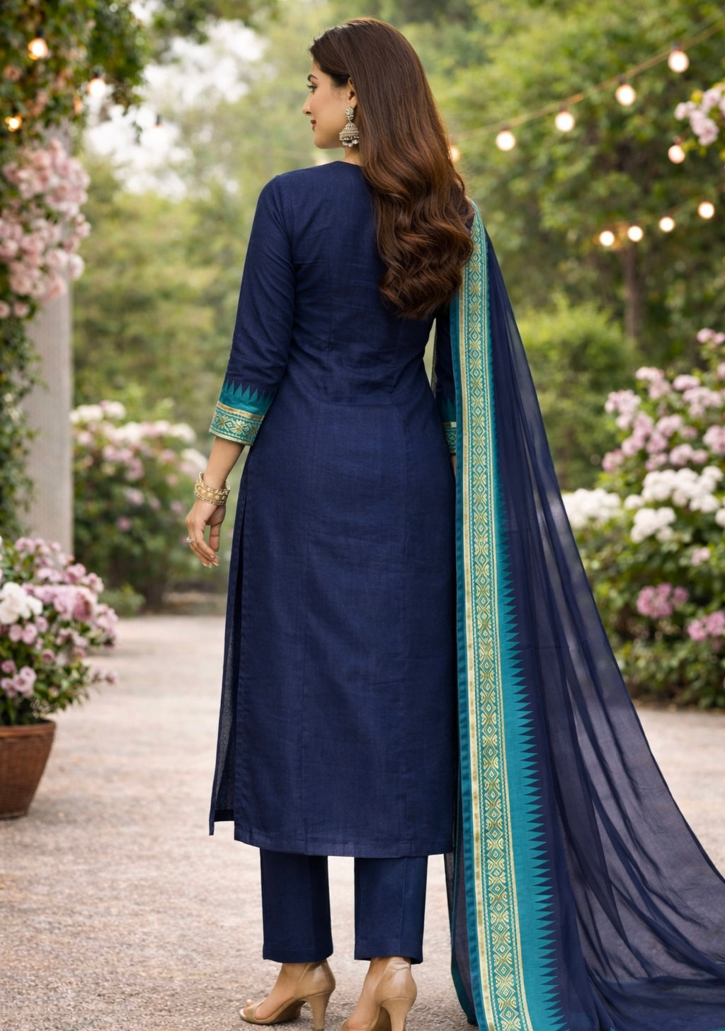 Elegant Straight Kanchi Cotton Blue Kurti With Dupatta