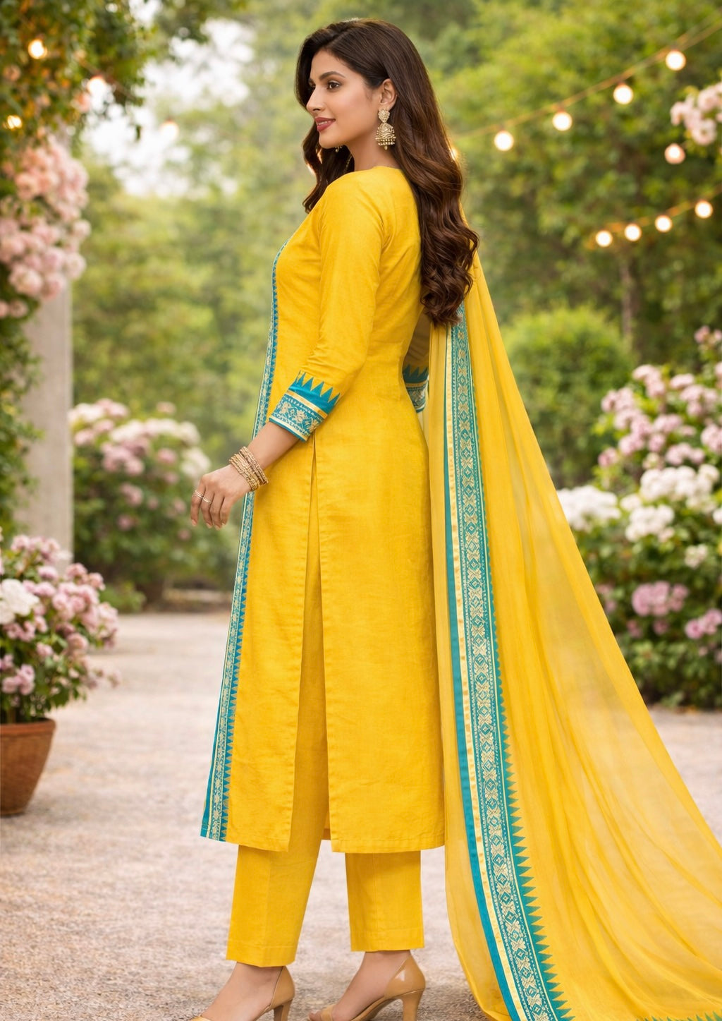 Elegant Straight Kanchi Cotton Yellow Kurti With Dupatta