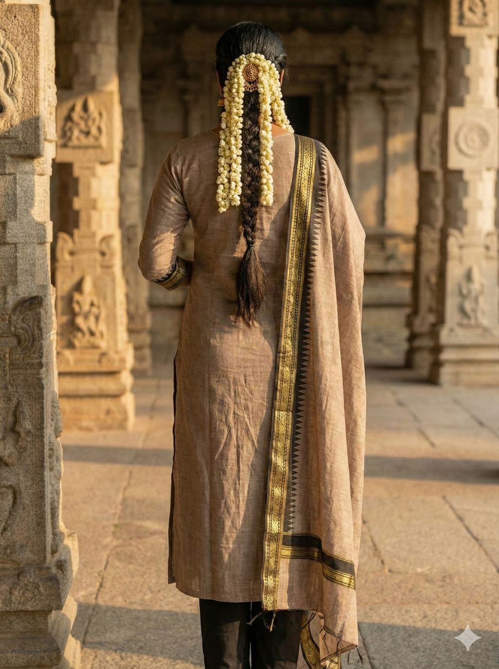 Elegant Straight Kanchi Cotton Standard Brown Kurti With Dupatta