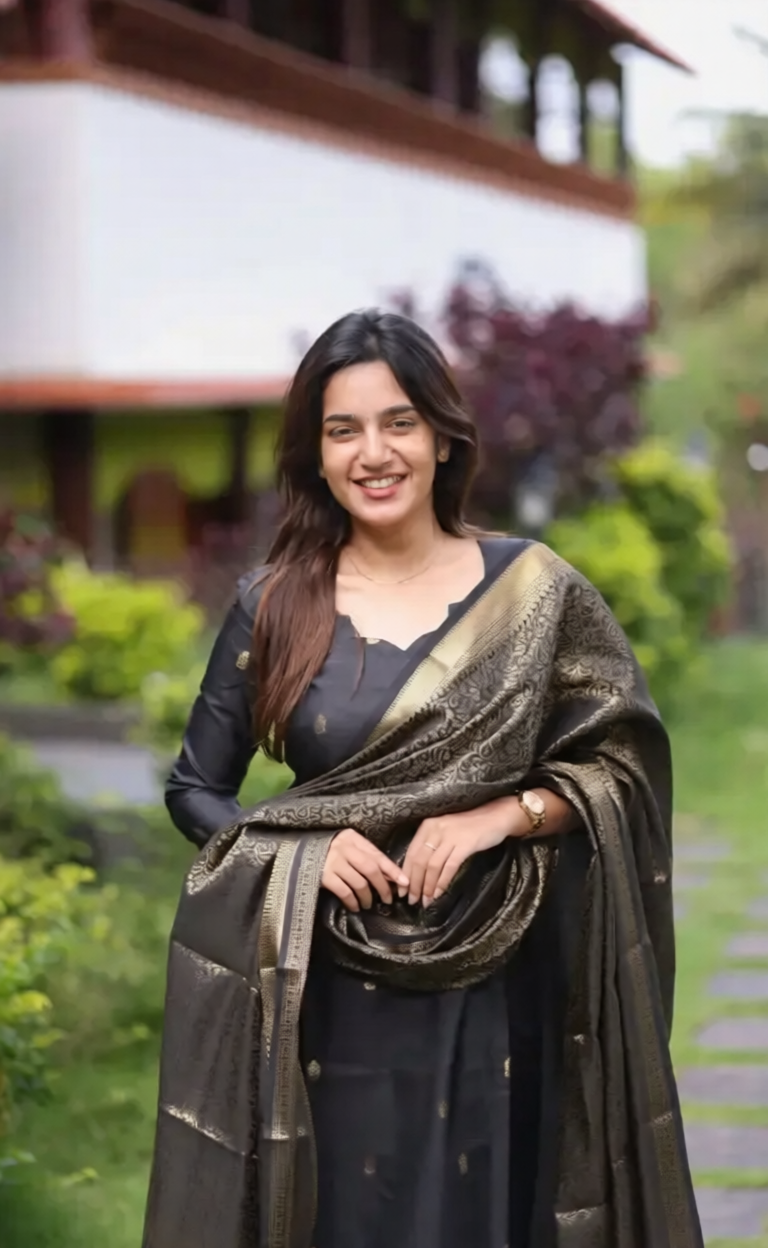 Premium Blended Silk Zari Work Black Kurti Set