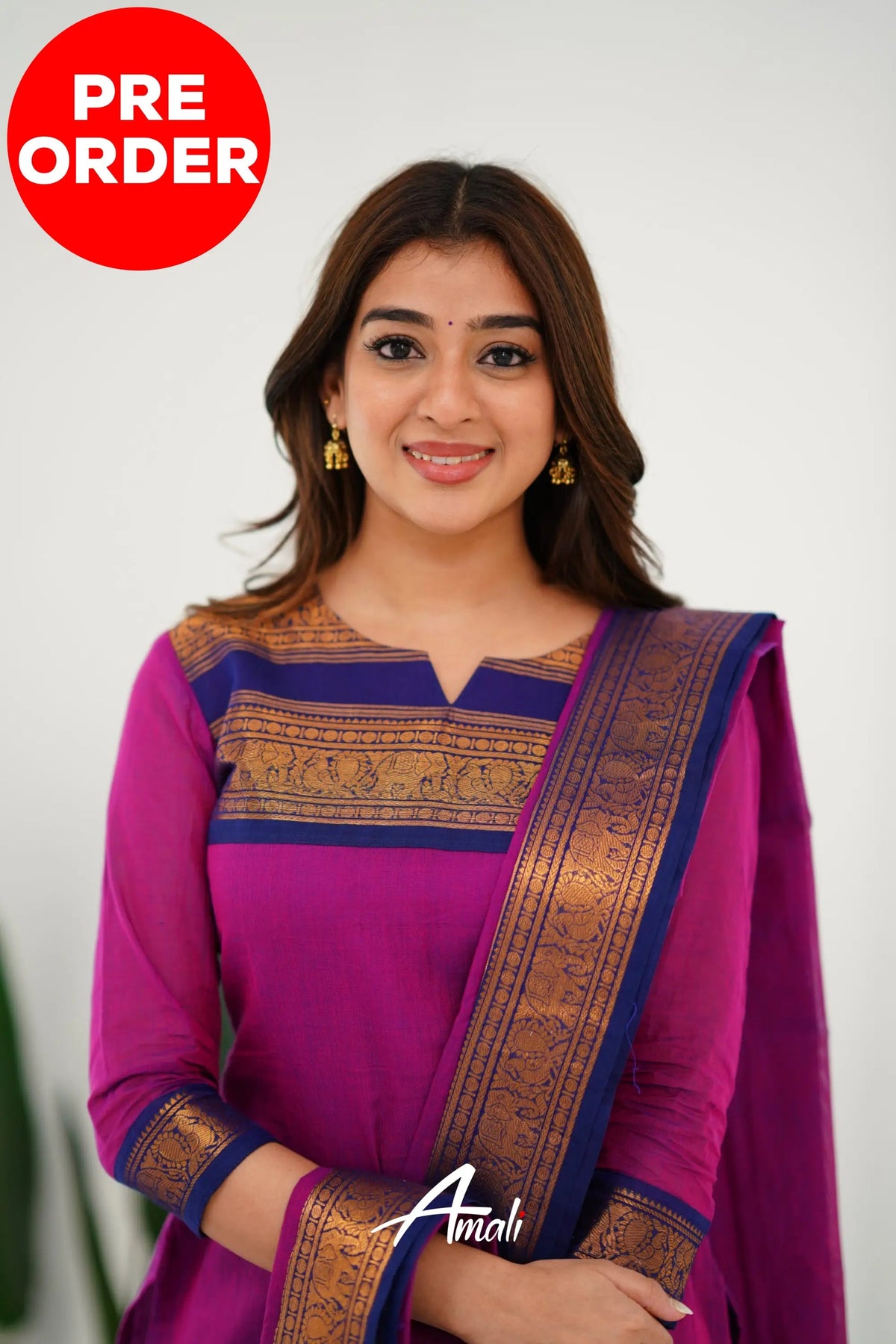 Meera Elegant Kanchi Cotton V-Neck Pink Kurti With Dupatta