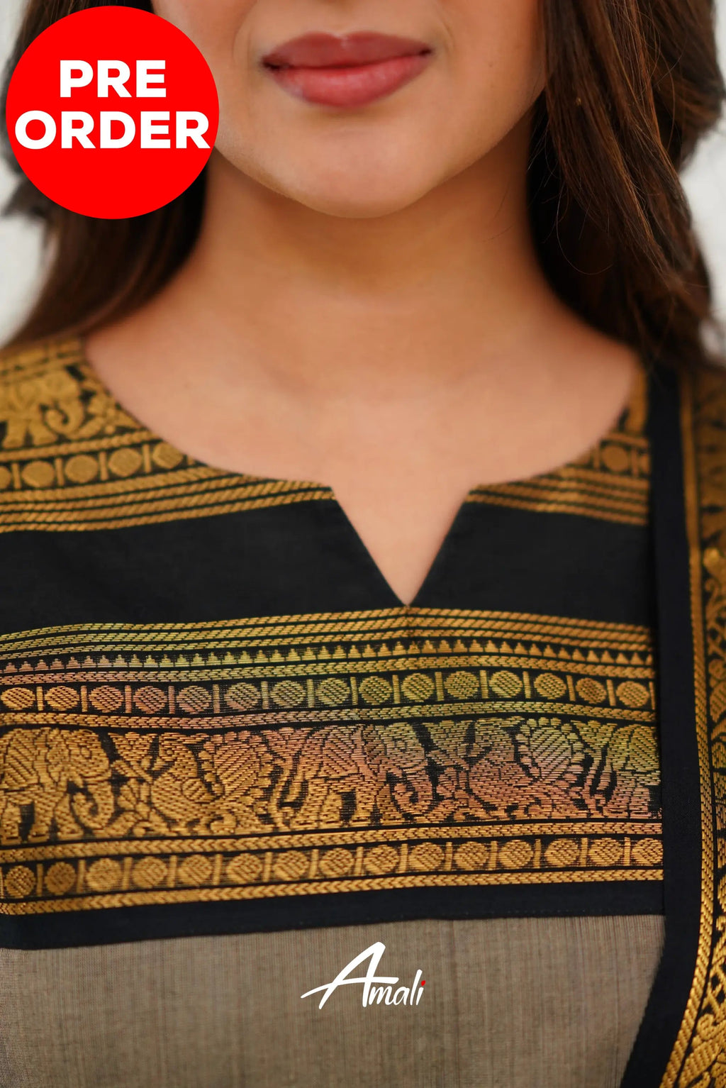 Meera Elegant Kanchi Cotton V-Neck Cream Kurti With Dupatta