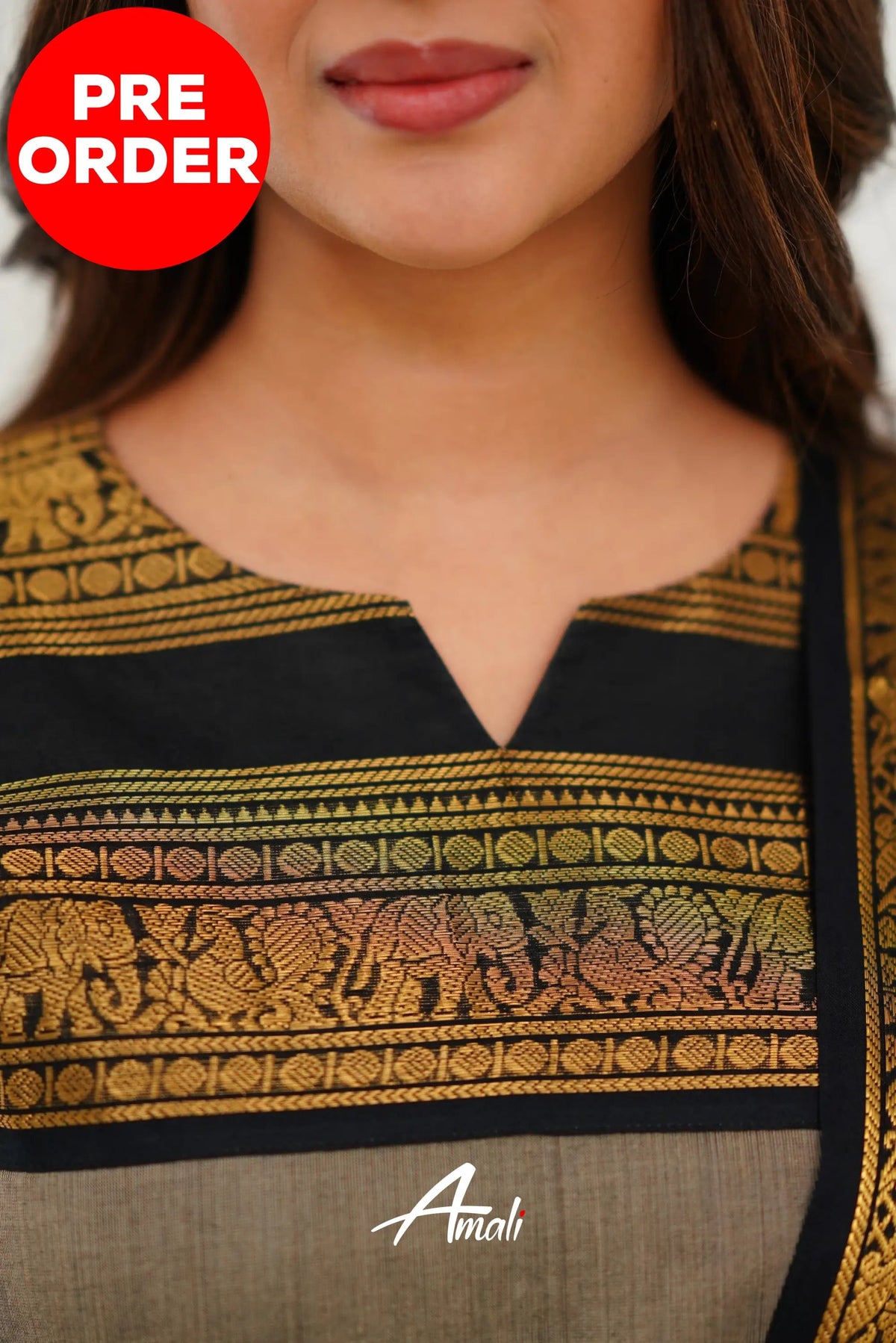 Meera Elegant Kanchi Cotton V-Neck Cream Kurti With Dupatta