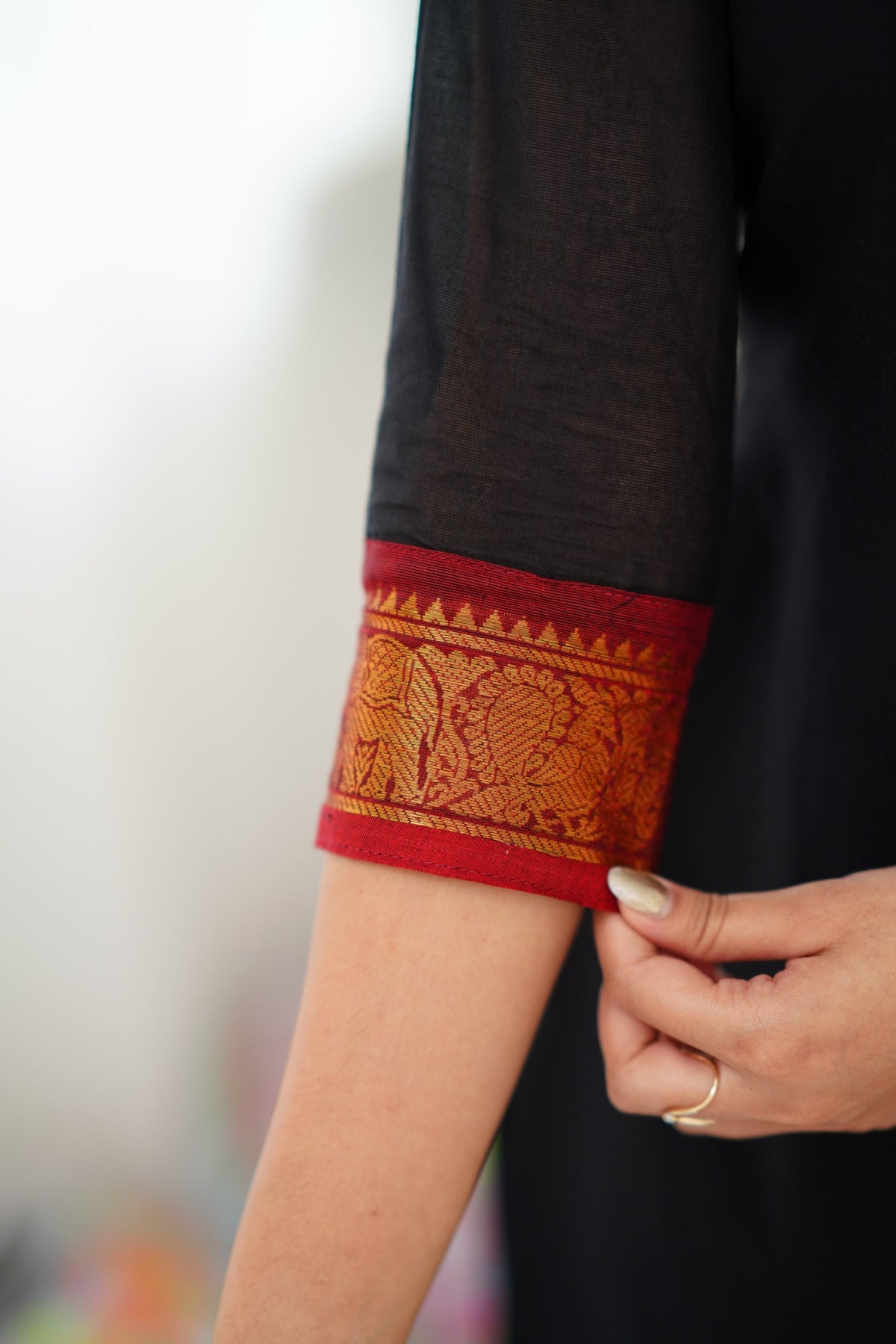 Meera Elegant Kanchi Cotton V-Neck Black Kurti With Dupatta