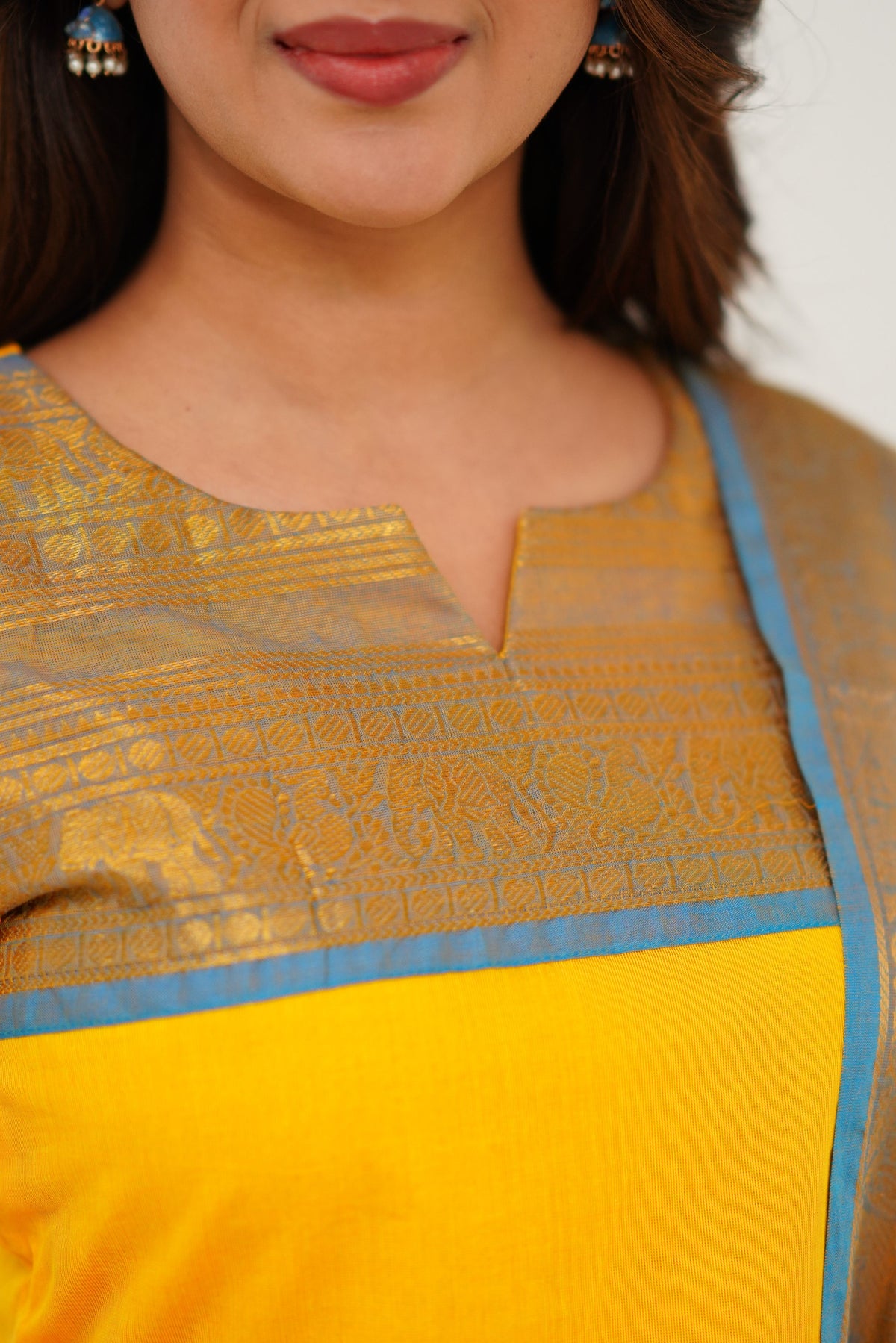 Meera Elegant Kanchi Cotton V-Neck Yellow Kurti With Dupatta