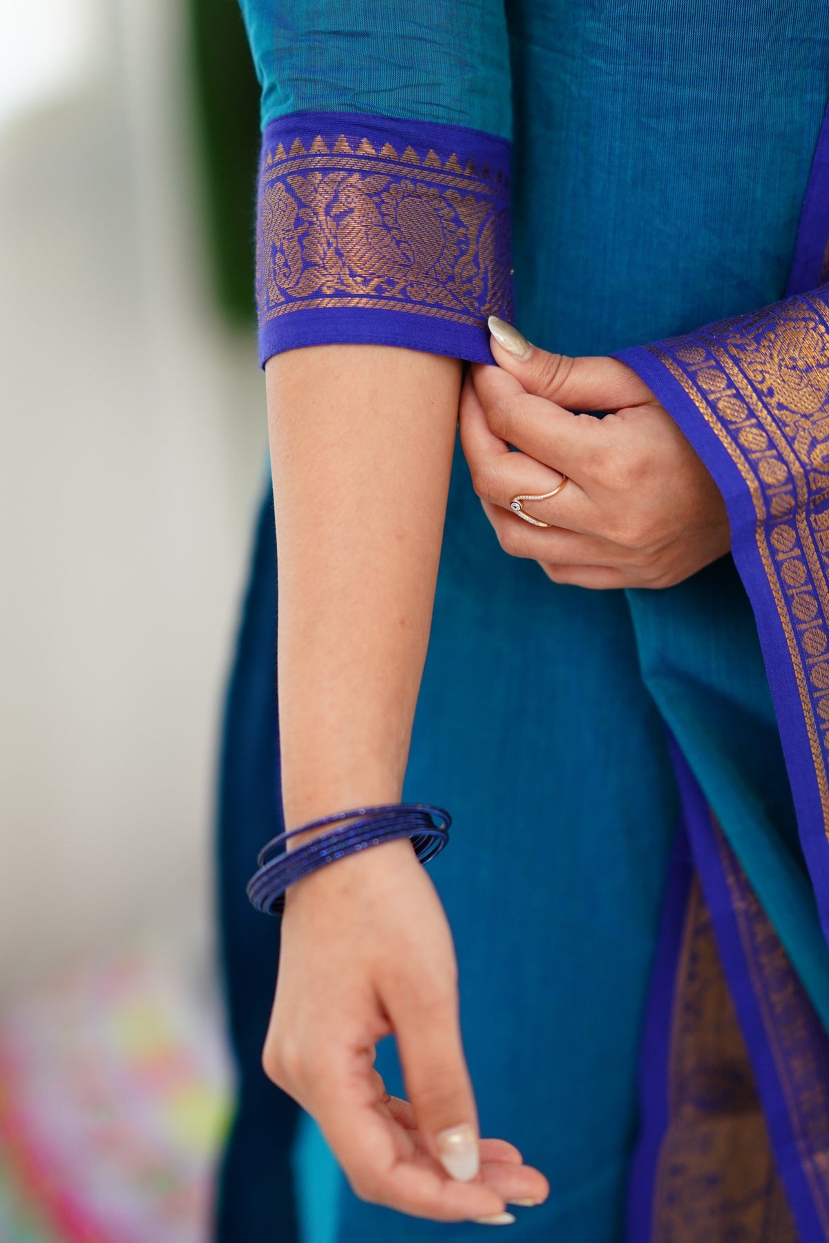 Meera Elegant Kanchi Cotton V-Neck Sky Blue Kurti With Dupatta