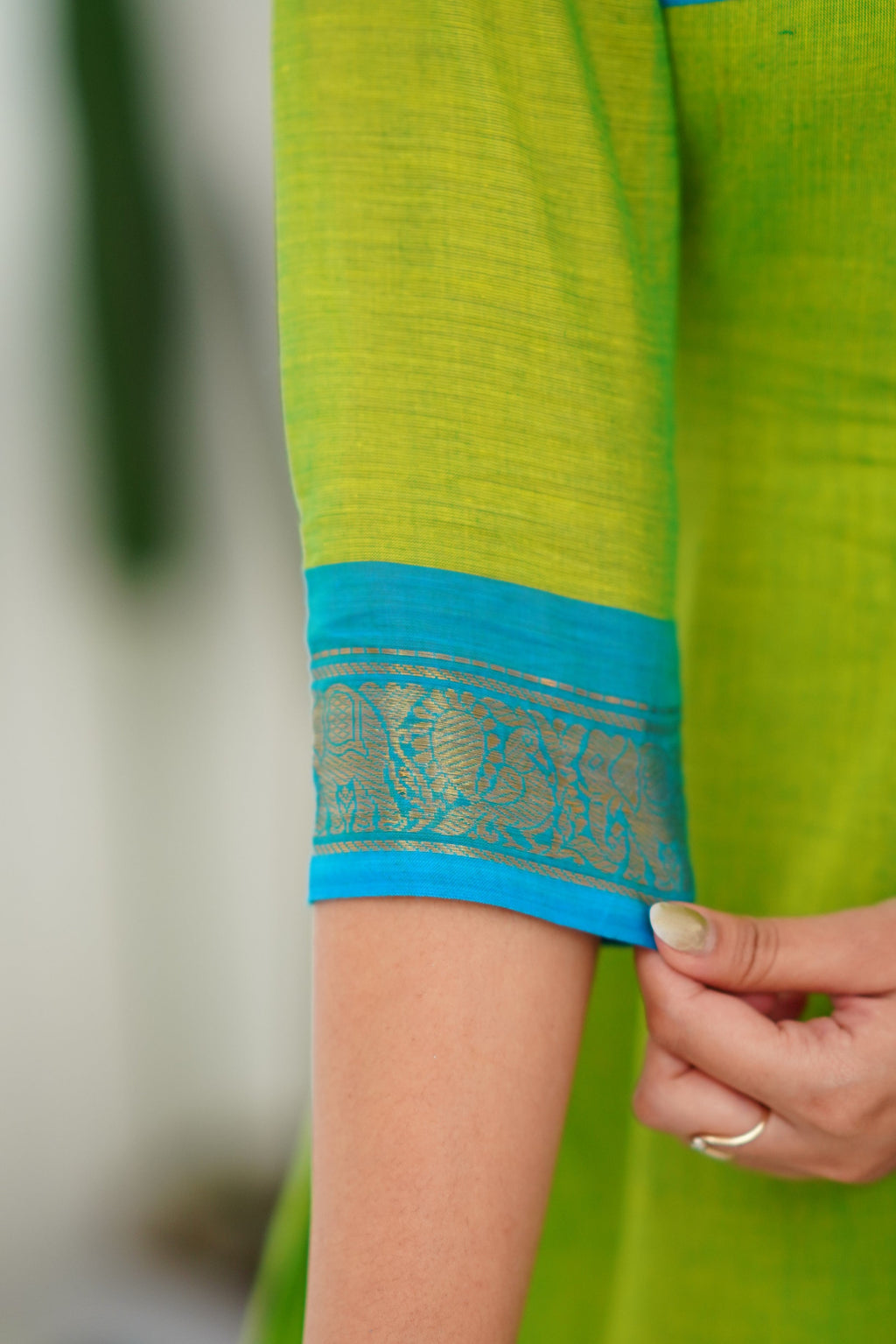 Meera Elegant Kanchi Cotton V-Neck Light Green Kurti With Dupatta