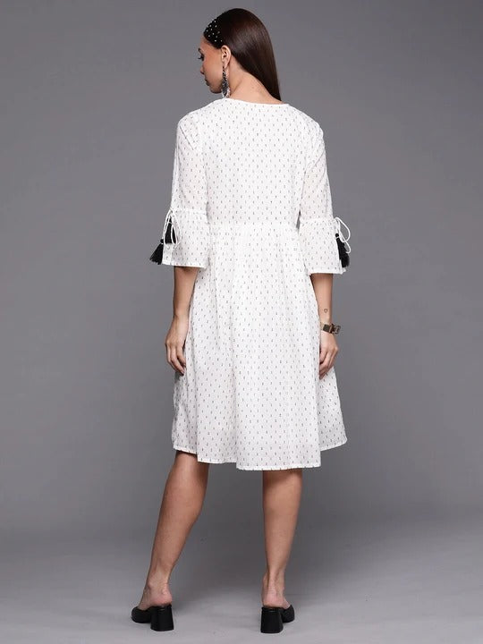 White Embroidered A-line Dresses