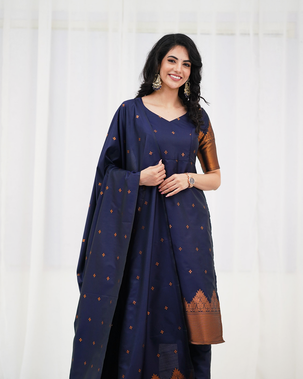 Premium Blended Silk Blue Kutri Set