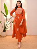 Orange Embroidered Tesla Kurta Set with Matching Dupatta