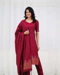 Premium Blended Silk Maroon Kurti Set