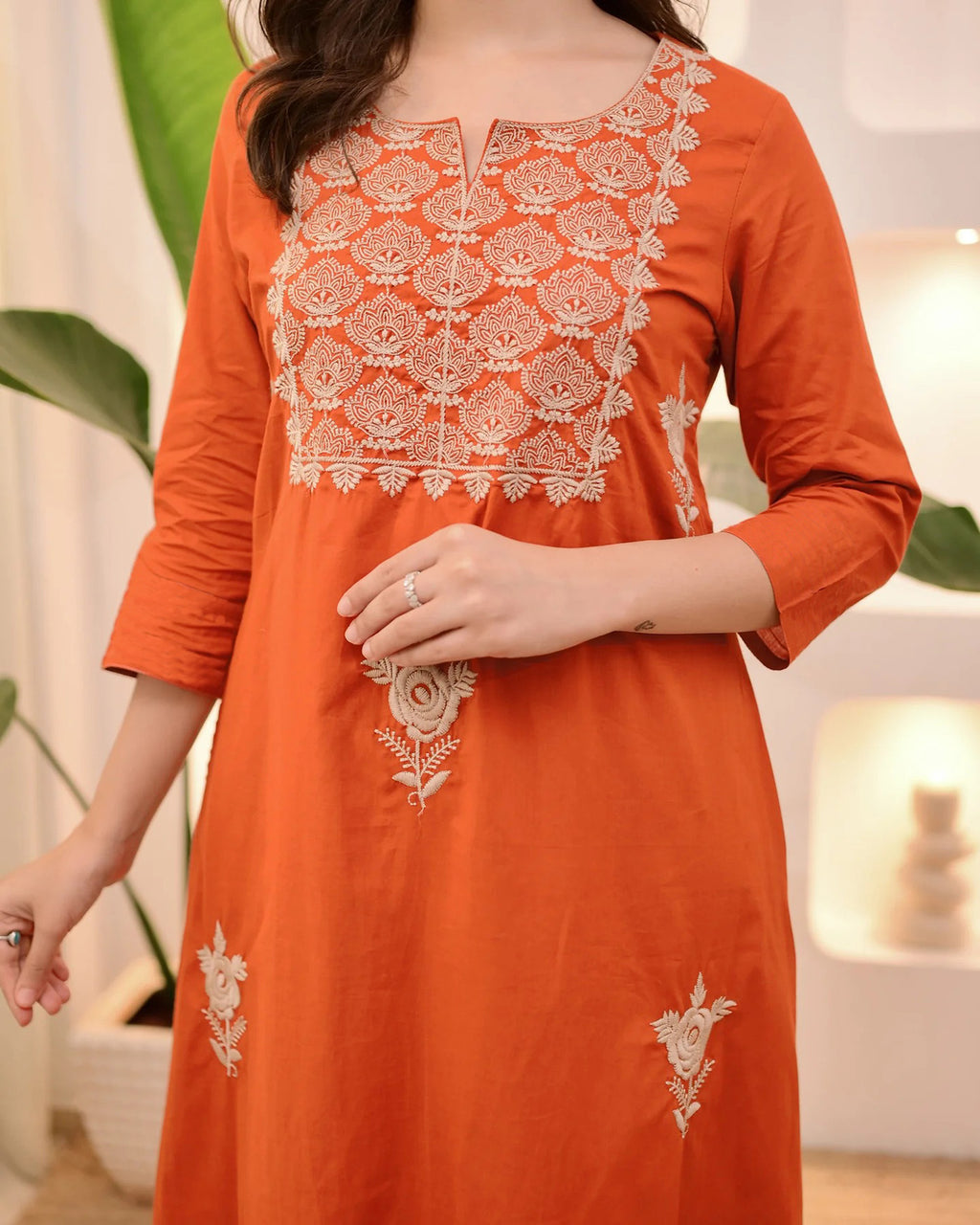 Orange Embroidered Tesla Kurta Set with Matching Dupatta