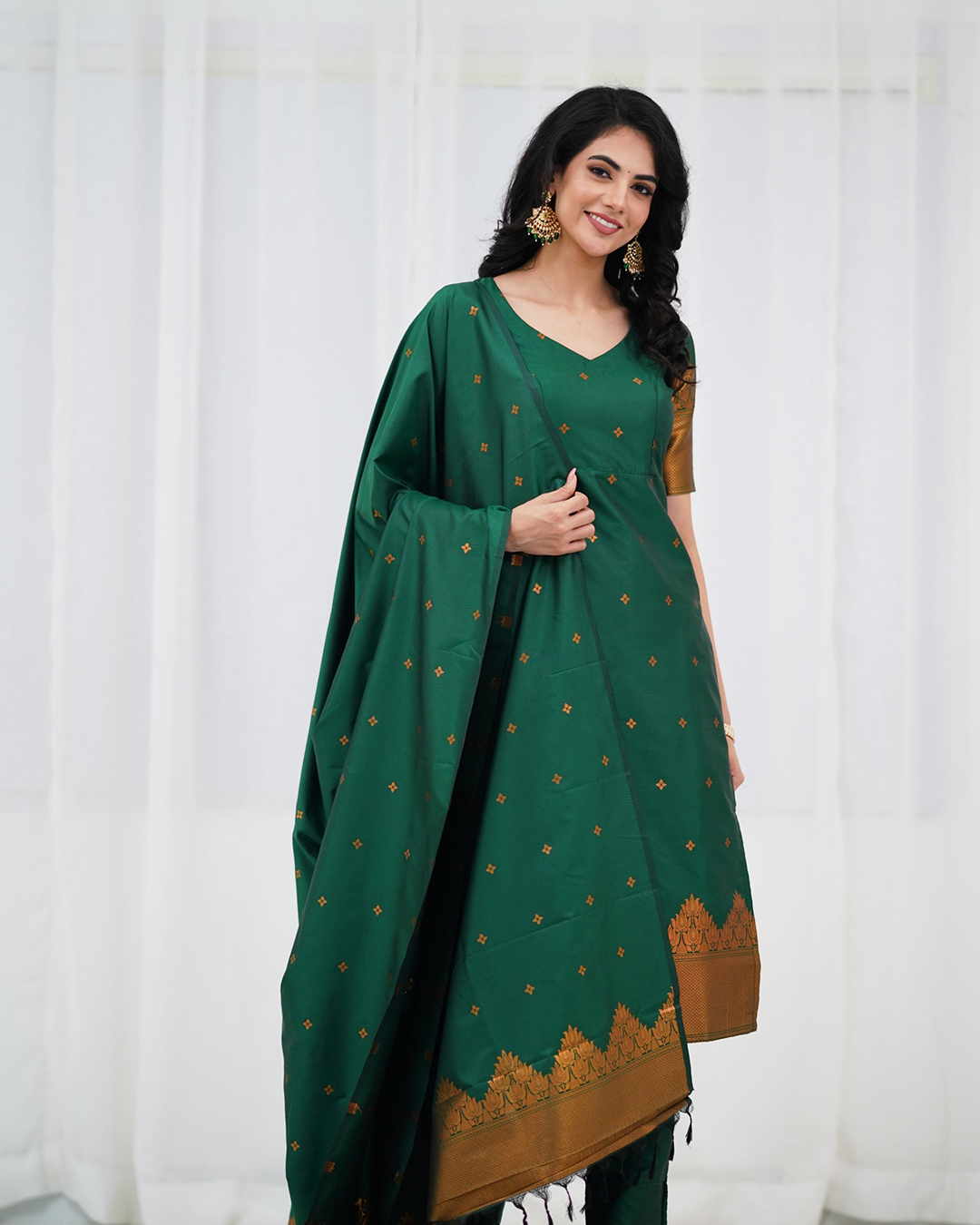 Premium Blended Silk Green Kurti Set