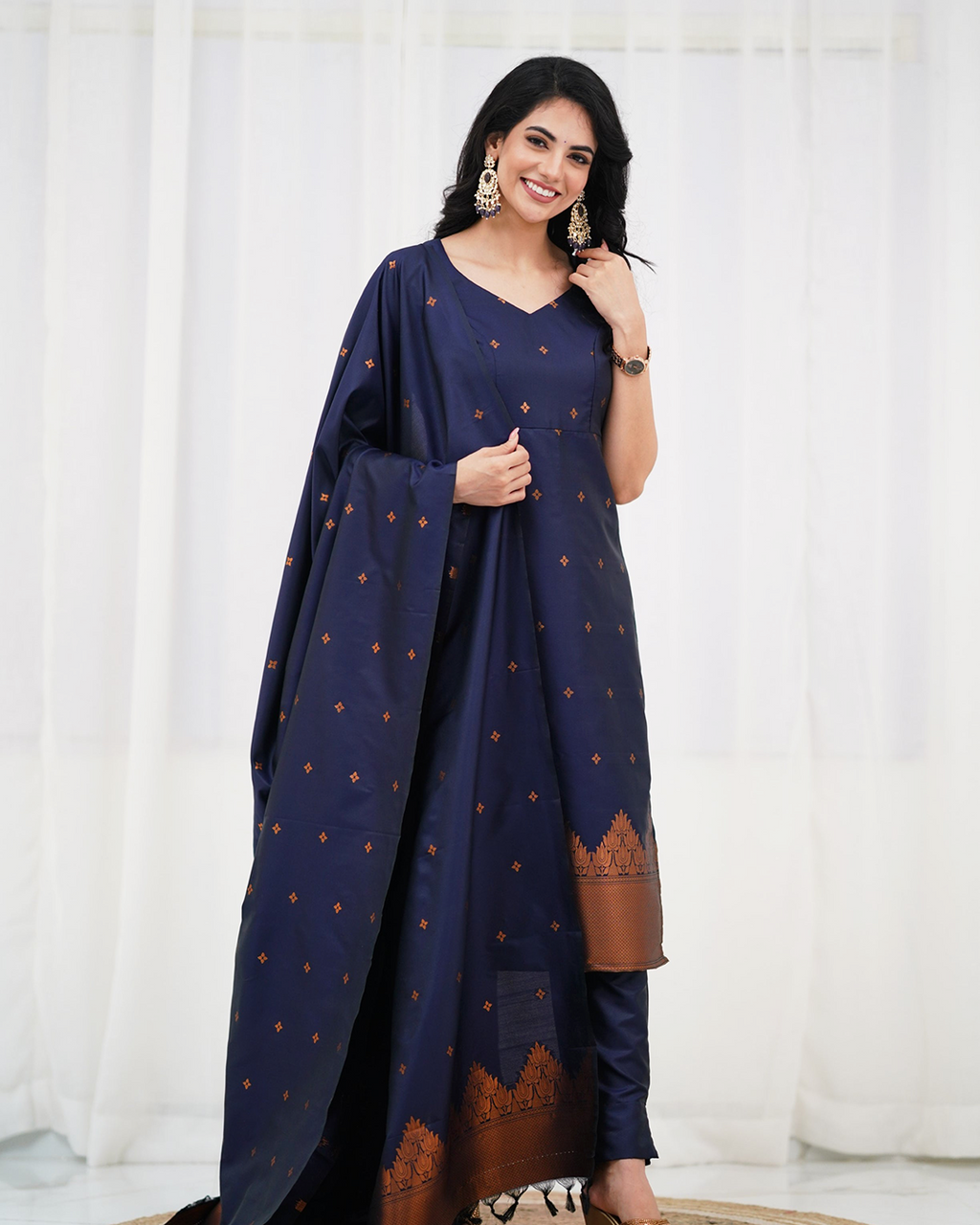 Premium Blended Silk Blue Kutri Set