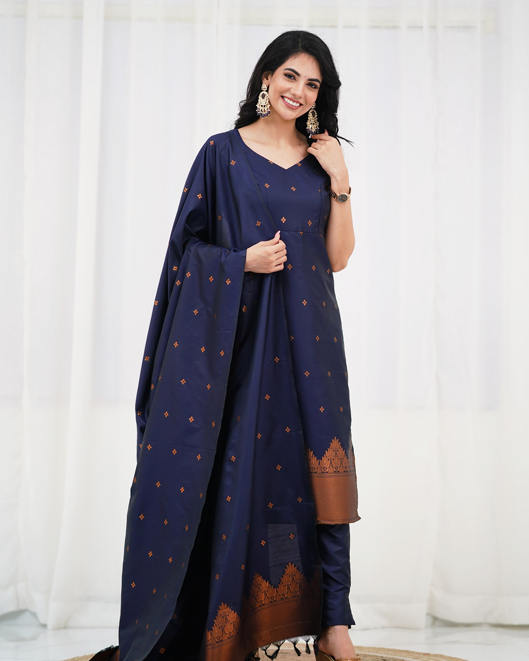 Premium Blended Silk Blue Kutri Set