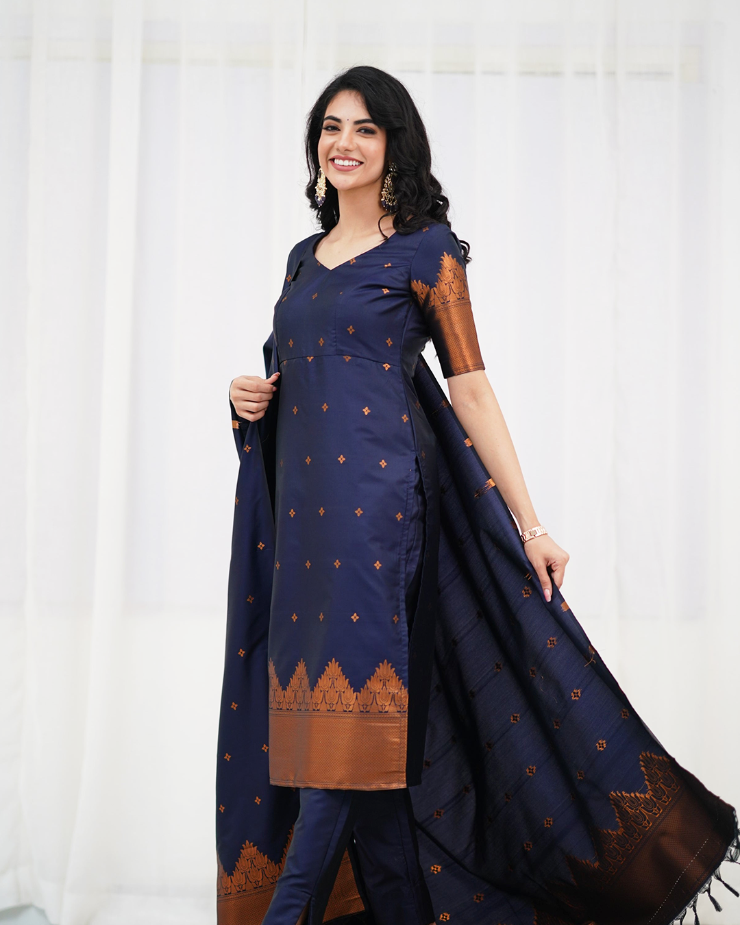Premium Blended Silk Blue Kutri Set