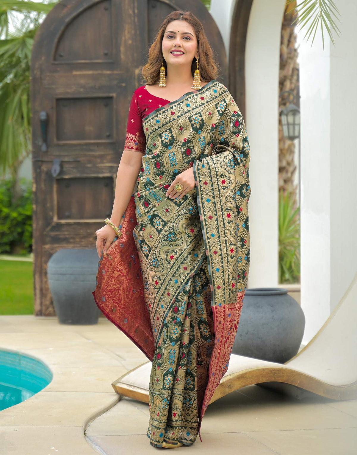 Green Charmi Banarasi Silk Woven Saree