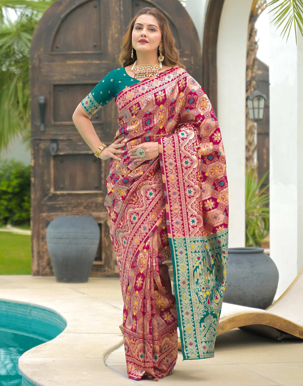 Pink Charmi Banarasi Silk Woven Saree