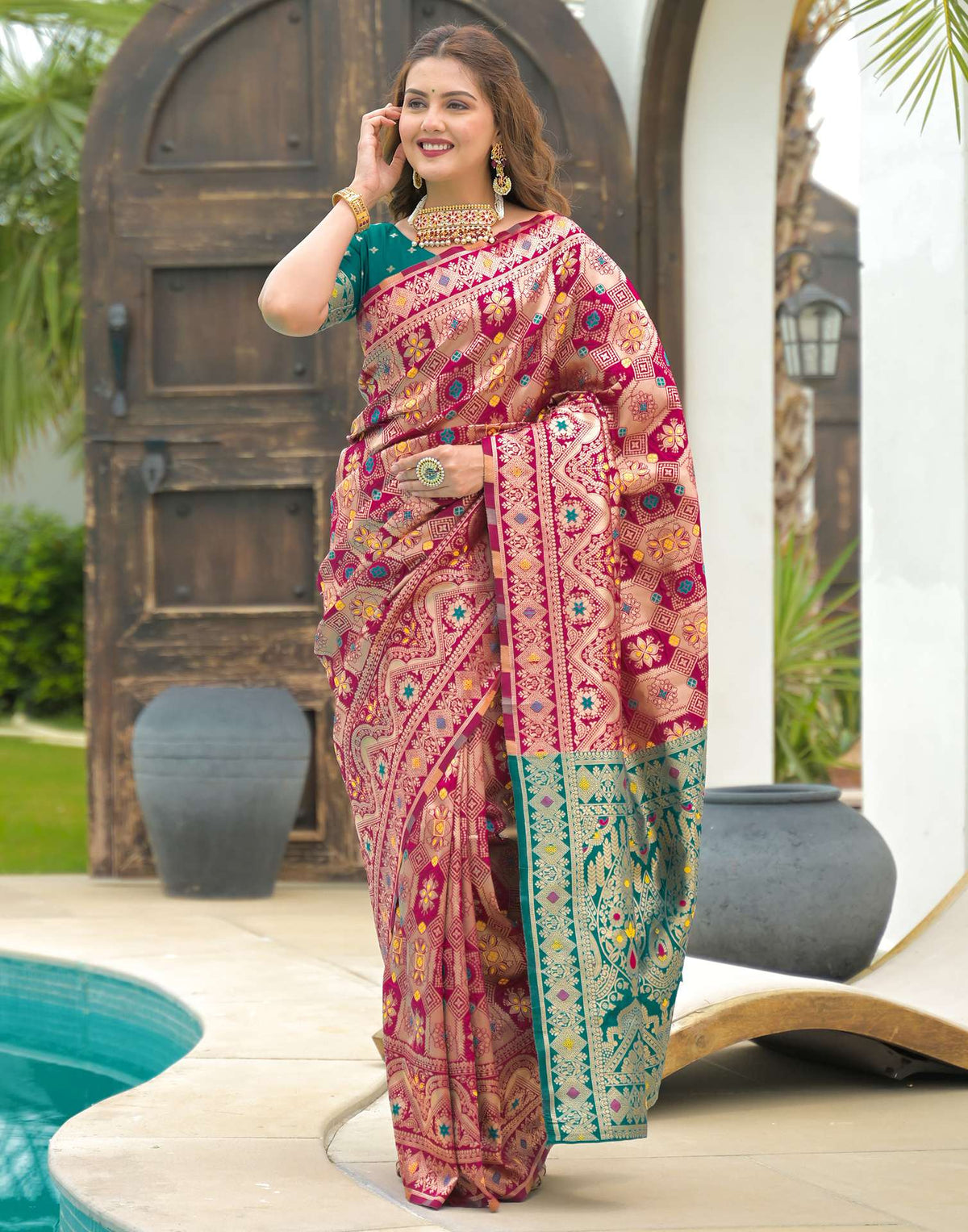 Pink Charmi Banarasi Silk Woven Saree