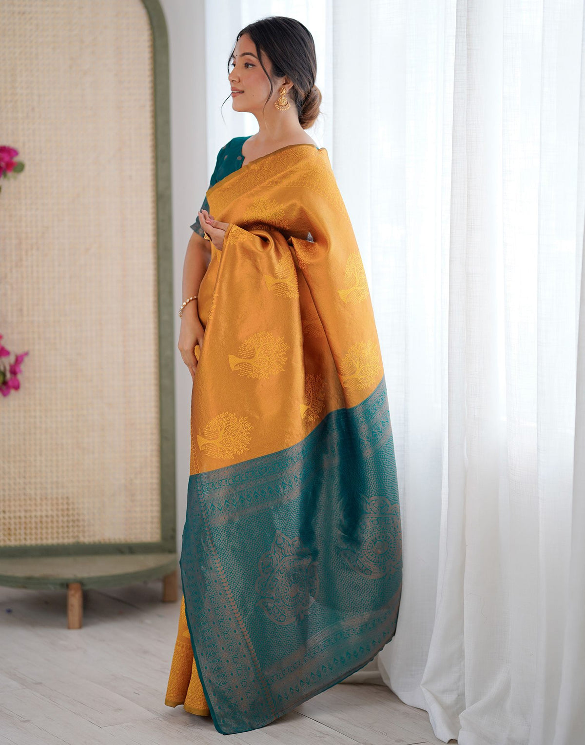 Yellow Charmi Silk Woven Saree