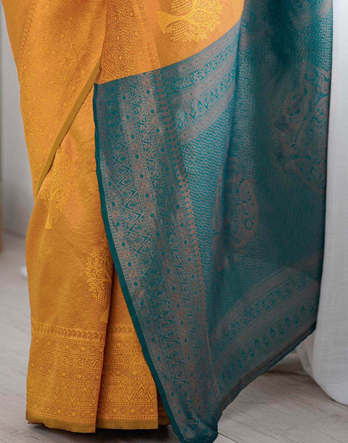 Yellow Charmi Silk Woven Saree