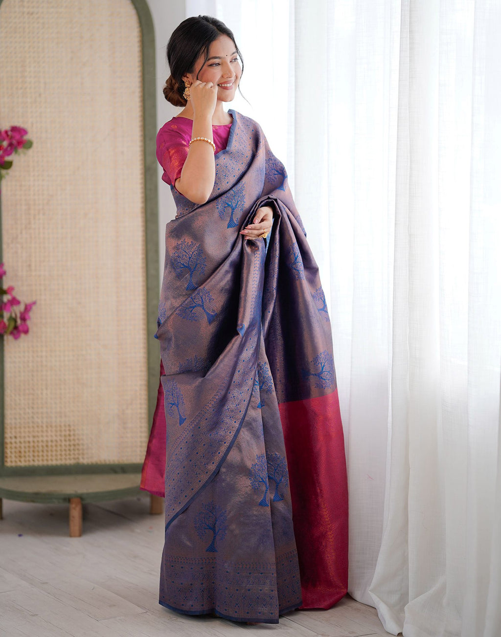 Blue Charmi Silk Woven Saree