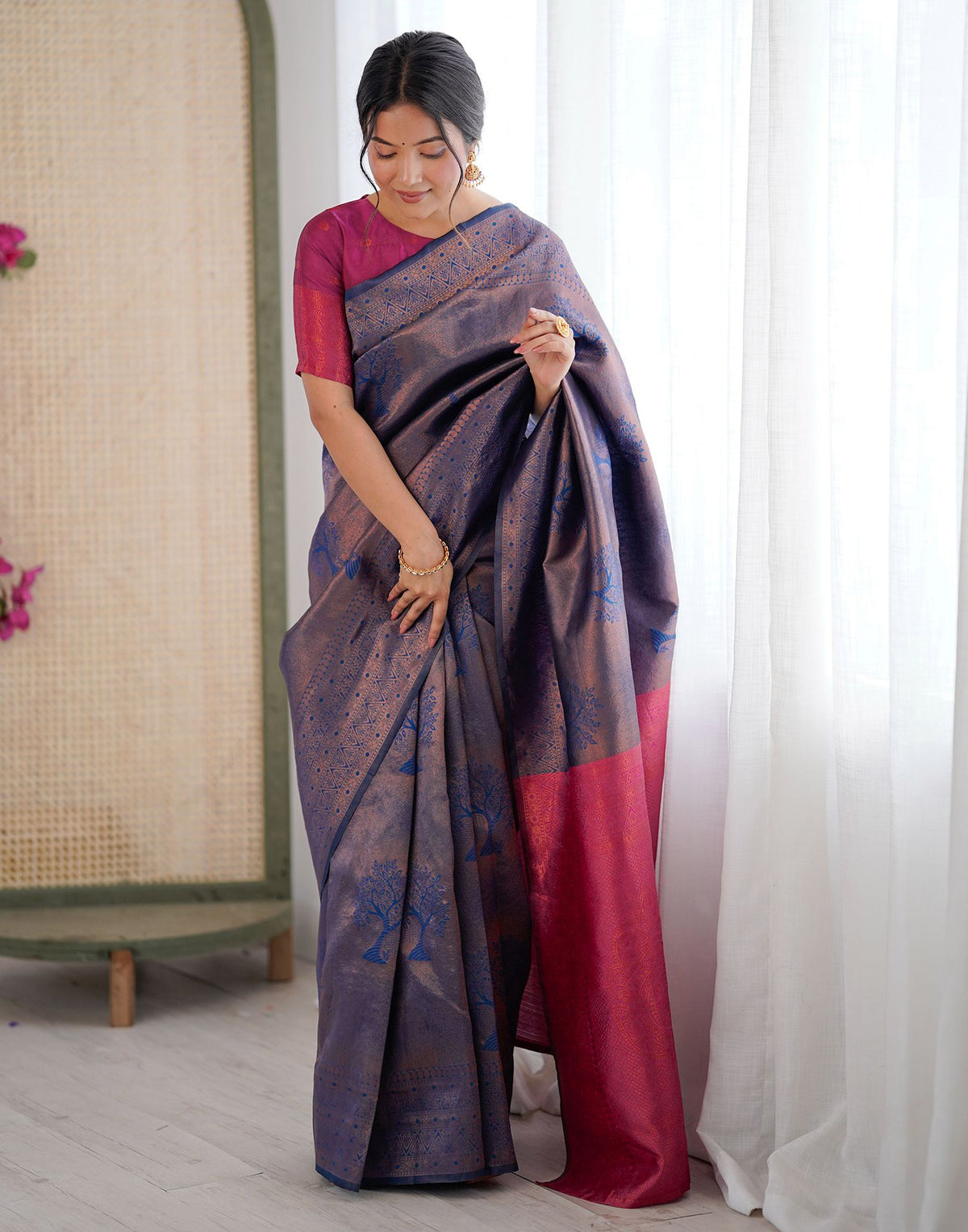 Blue Charmi Silk Woven Saree