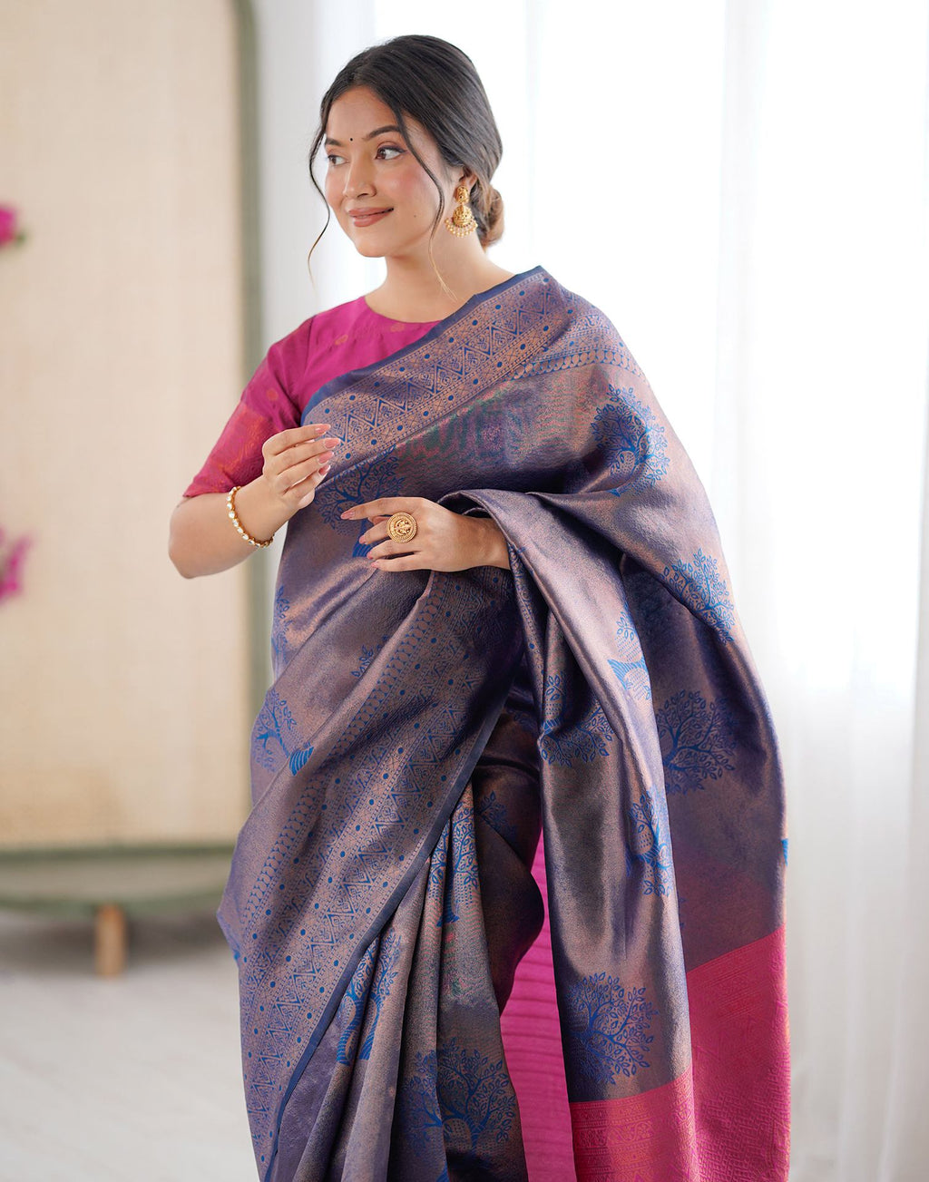 Blue Charmi Silk Woven Saree