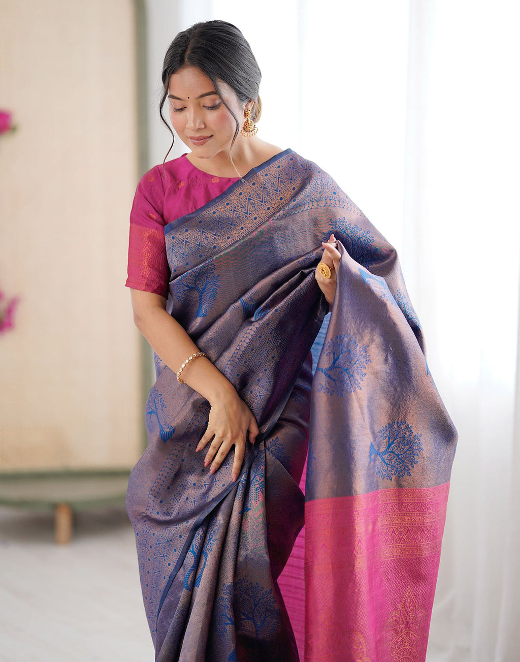 Blue Charmi Silk Woven Saree