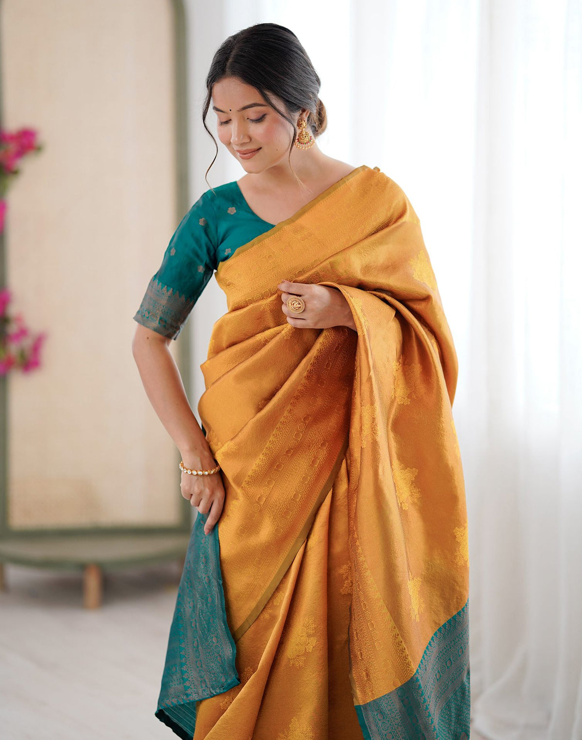 Yellow Elegant Silk Woven Saree