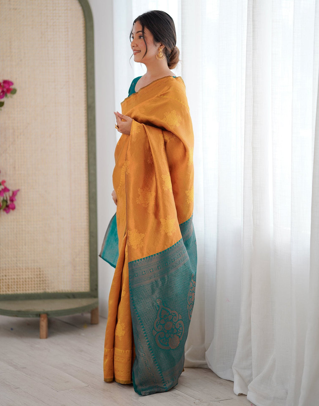 Yellow Elegant Silk Woven Saree