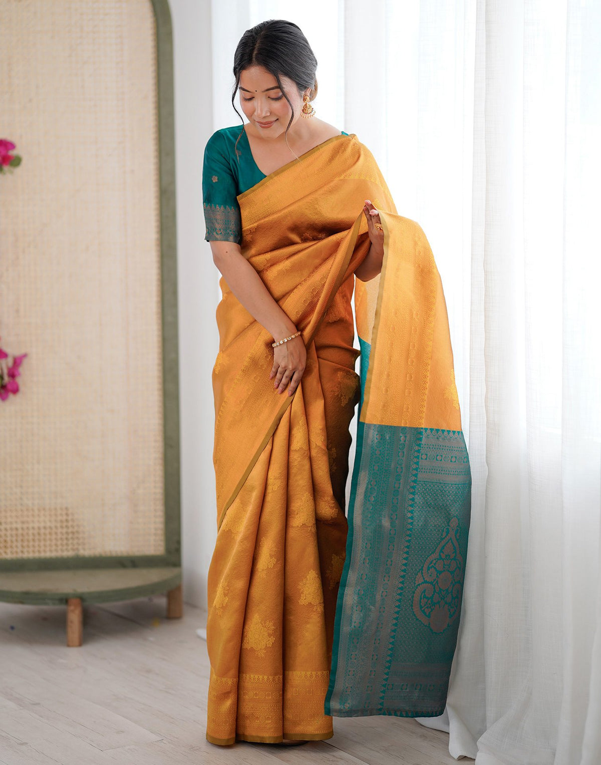 Yellow Elegant Silk Woven Saree