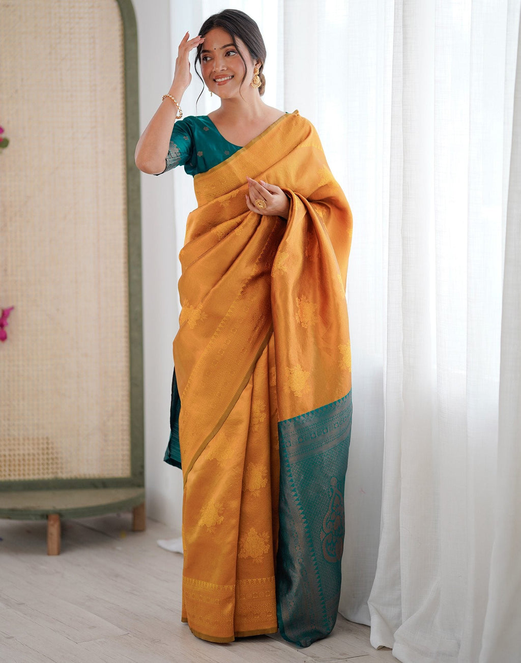 Yellow Elegant Silk Woven Saree