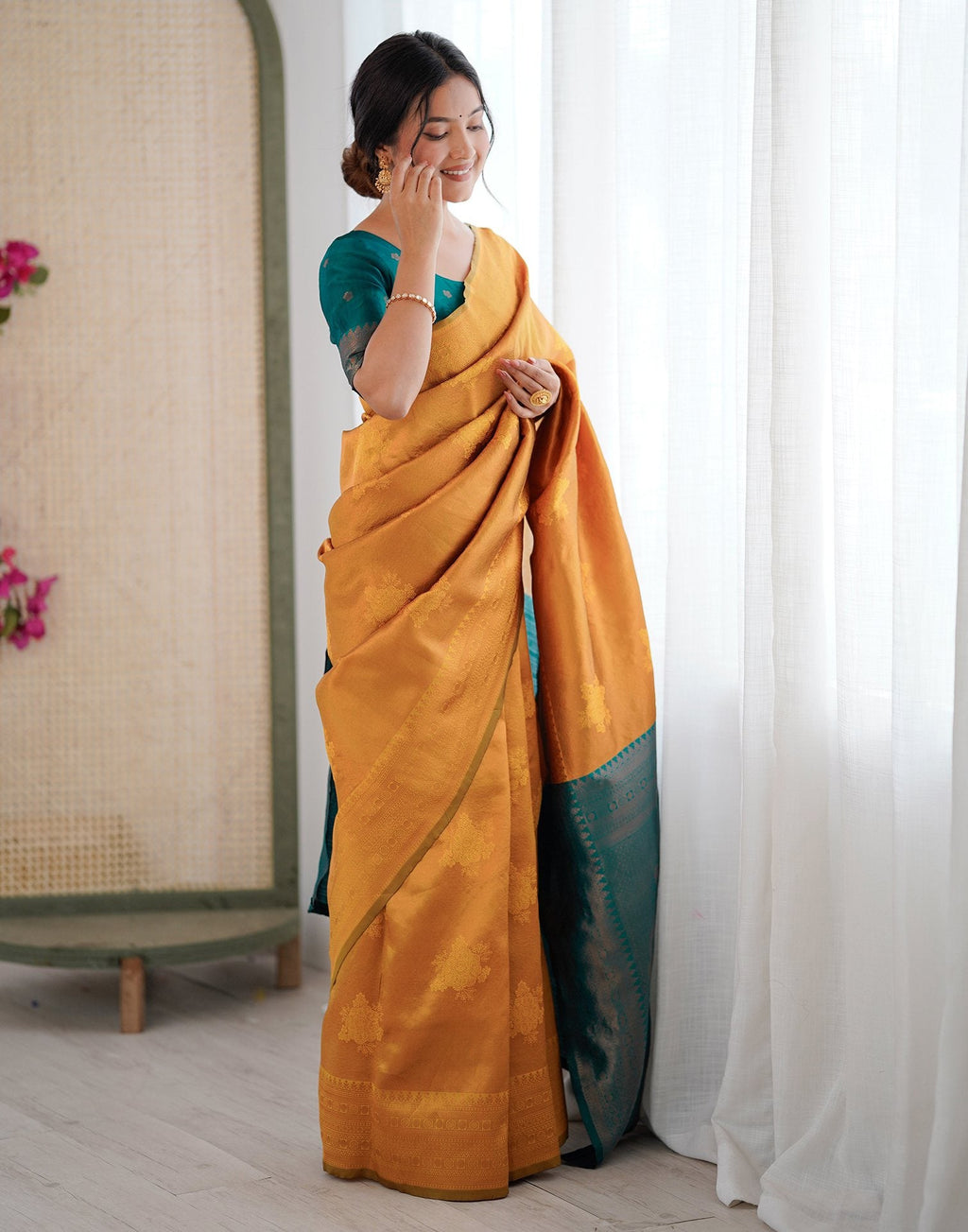 Yellow Elegant Silk Woven Saree