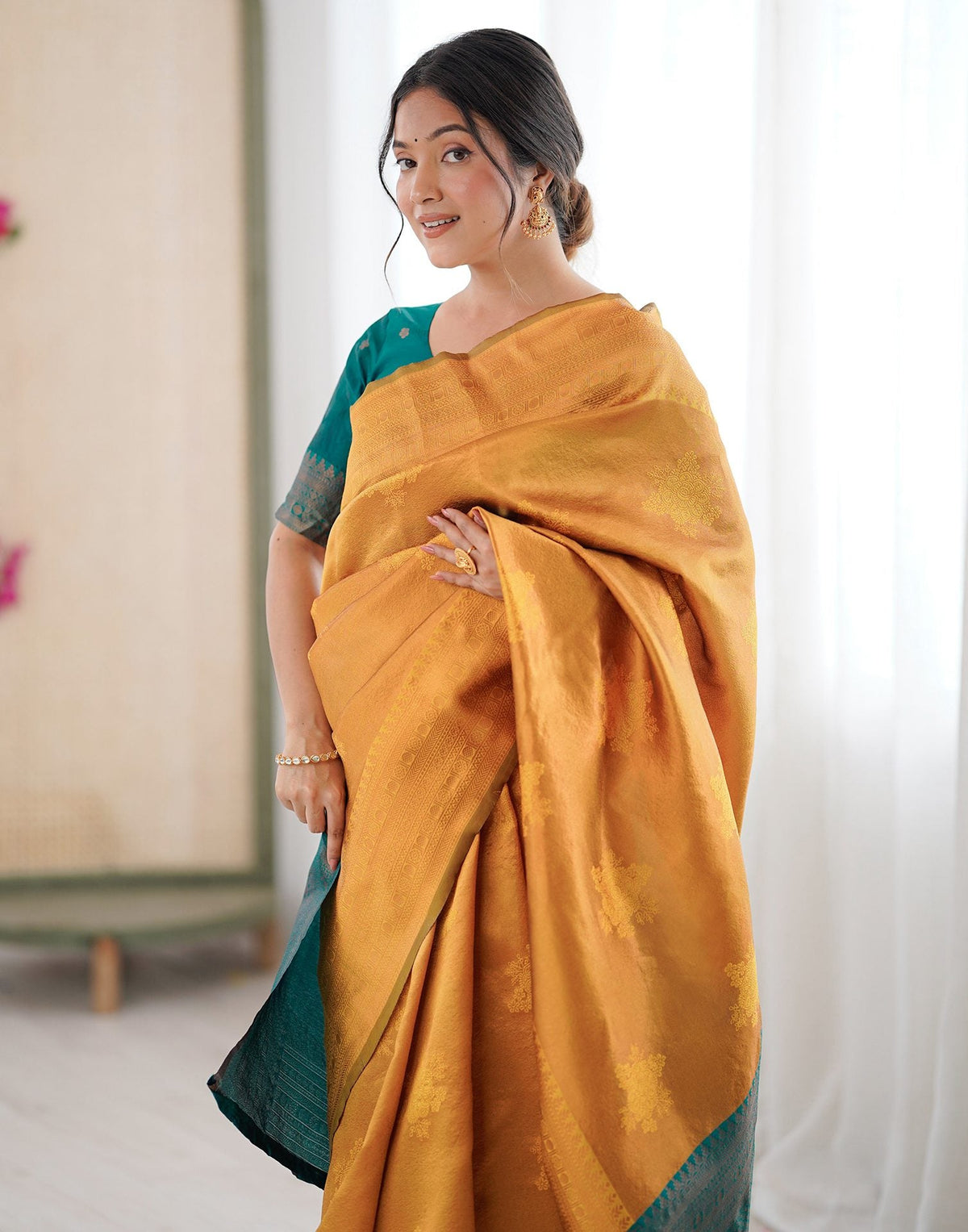 Yellow Elegant Silk Woven Saree
