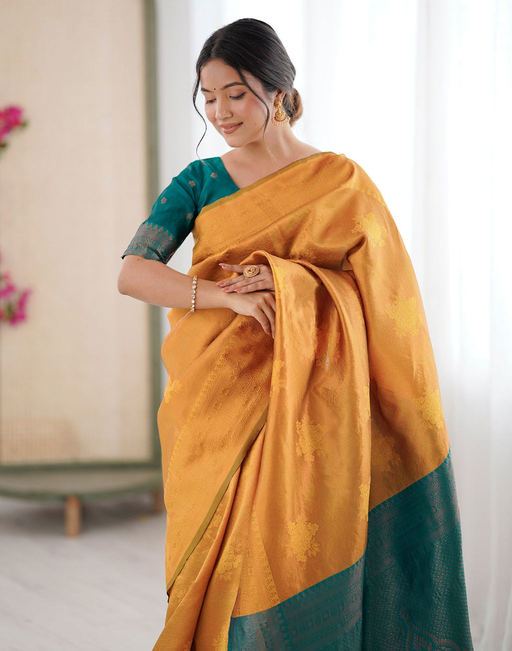 Yellow Elegant Silk Woven Saree