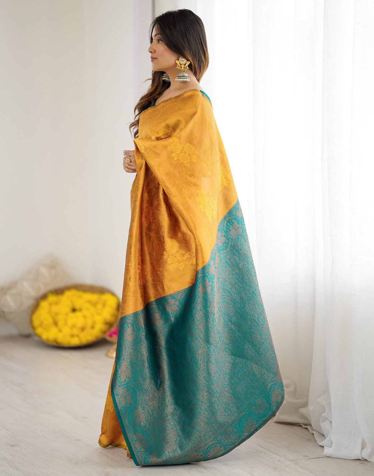 Yellow Regal Silk Woven Saree