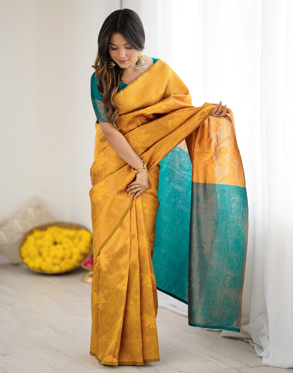Yellow Regal Silk Woven Saree