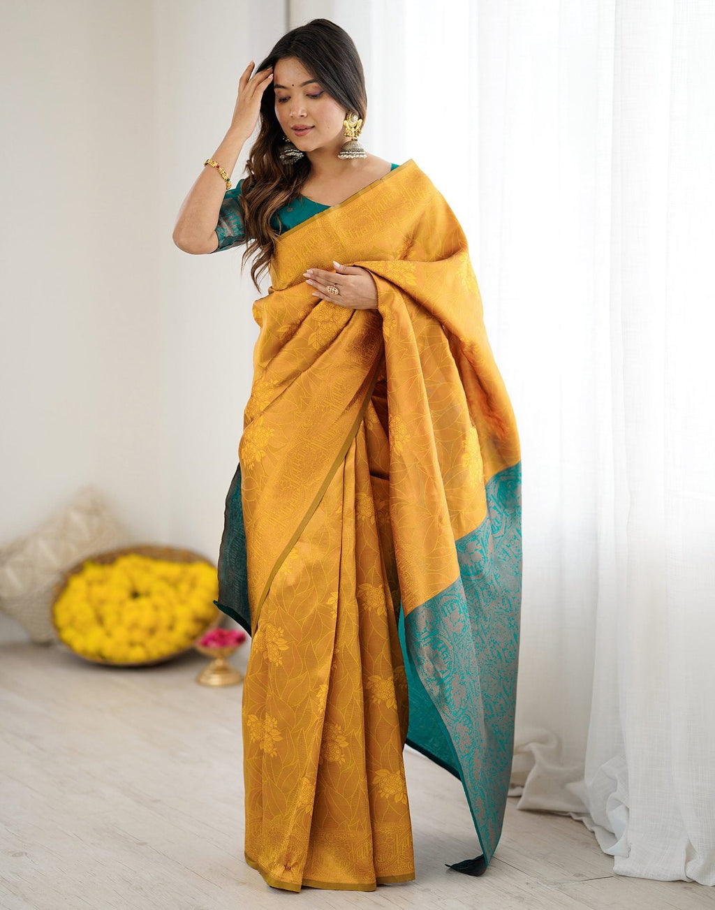 Yellow Regal Silk Woven Saree