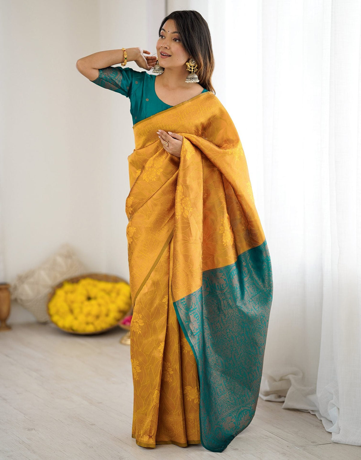 Yellow Regal Silk Woven Saree