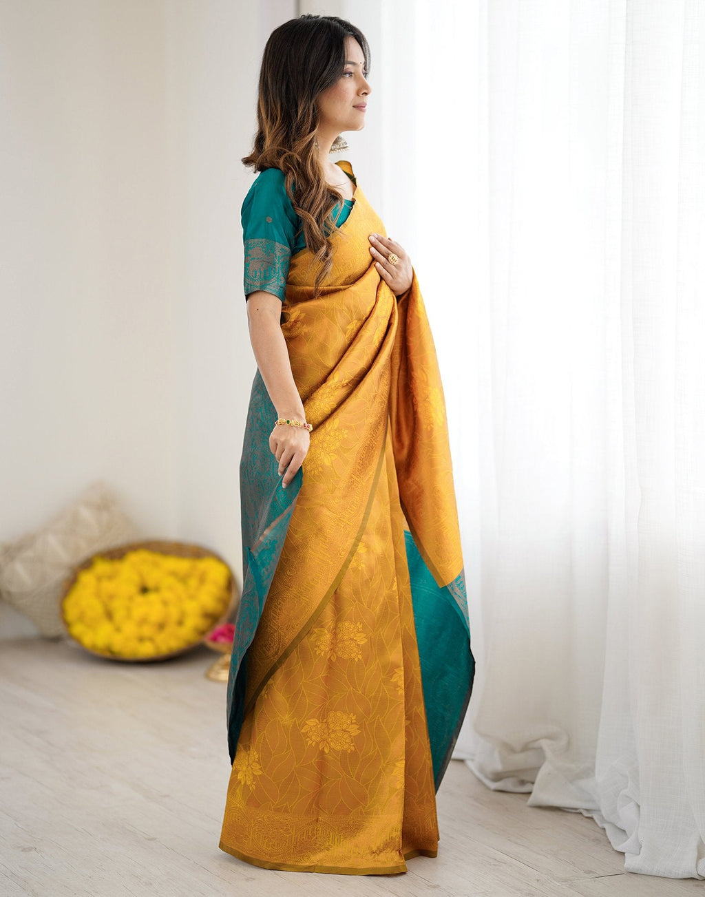 Yellow Regal Silk Woven Saree